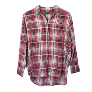 MADEWELL Oversized Ex Boyfriend Flannel Shirt Size XS Carl Plaid Red Navy Blue
